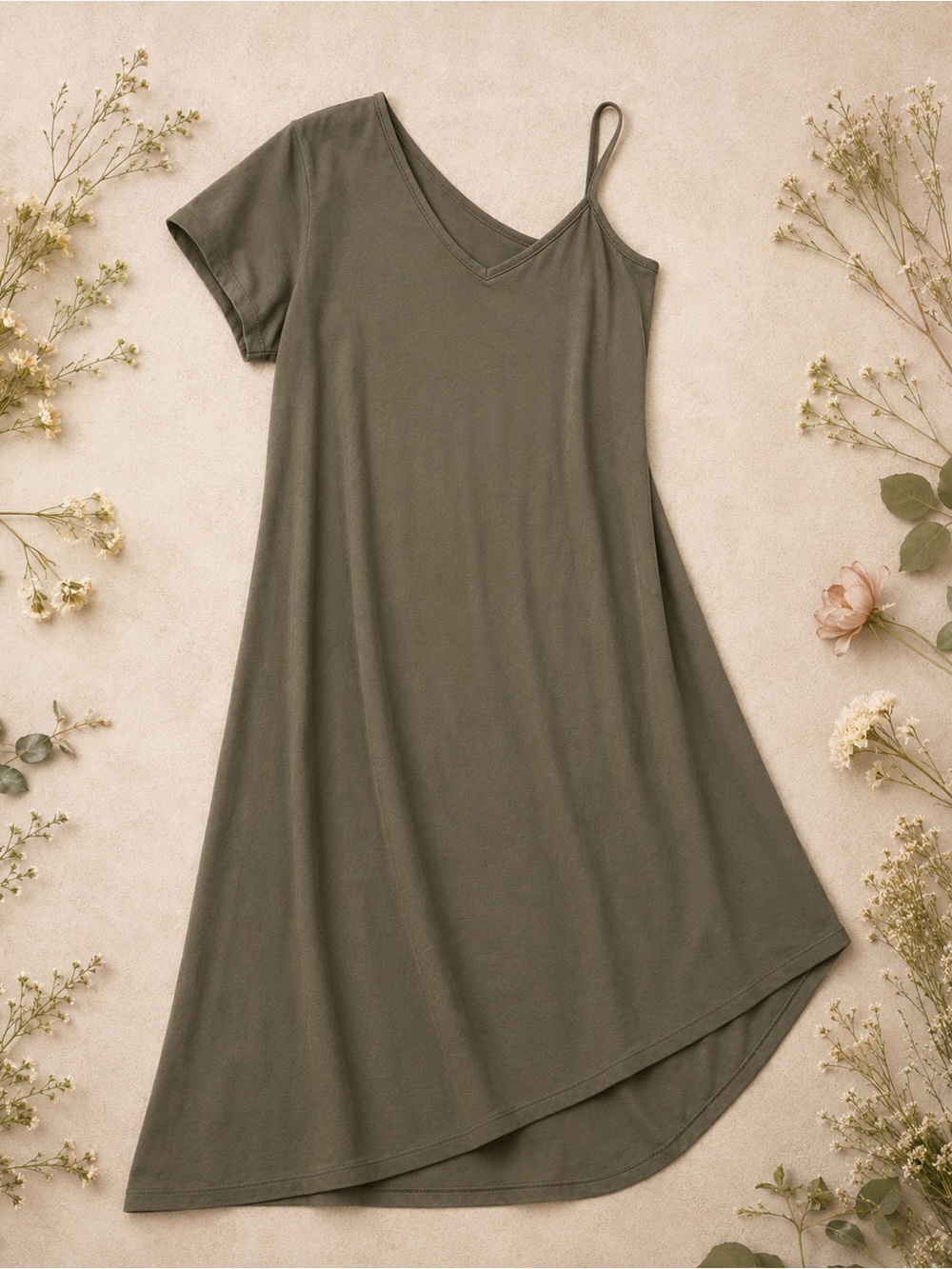 Banana Republic Olive Asymmetrical One-Shoulder| Petite Medium | Effortless Chic